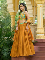 Monjolika Fashion Designer Lehenga Choli Crush Silk In Mustard | Grocsy