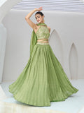 Monjolika Fashion Light Green Festive Look With Silk Crush Lehenga Choli | Grocsy