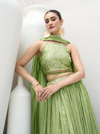 Monjolika Fashion Light Green Festive Look With Silk Crush Lehenga Choli | Grocsy