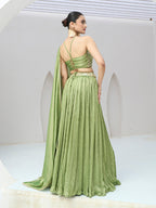 Monjolika Fashion Light Green Festive Look With Silk Crush Lehenga Choli | Grocsy