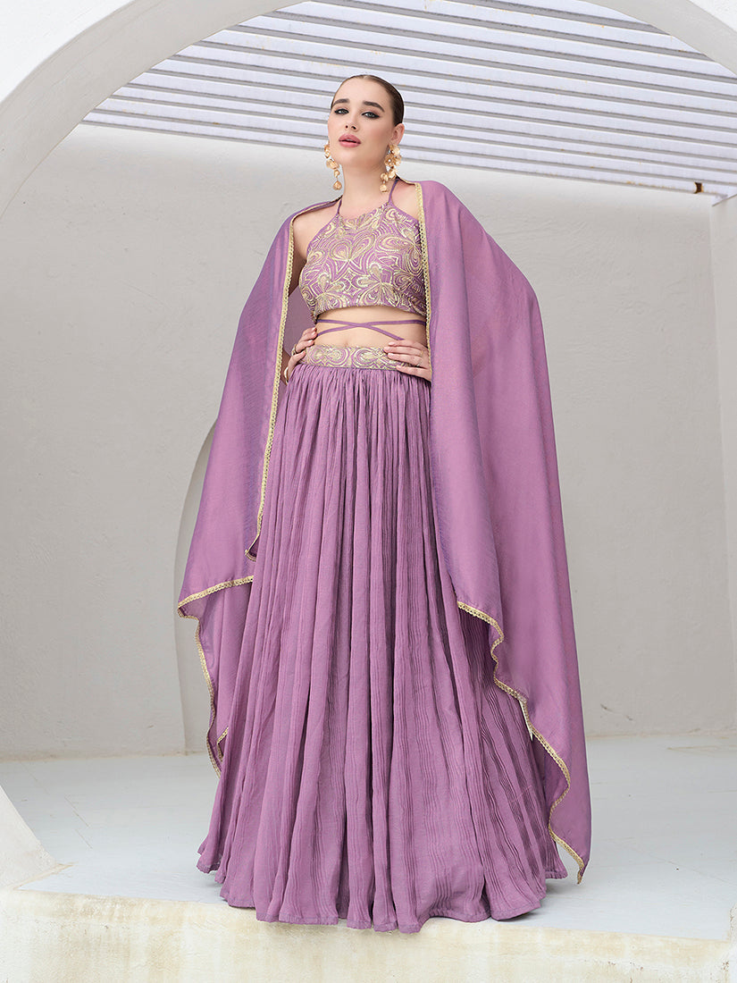 Monjolika Fashion Lavender Festive Look With Silk Crush Lehenga Choli | Grocsy