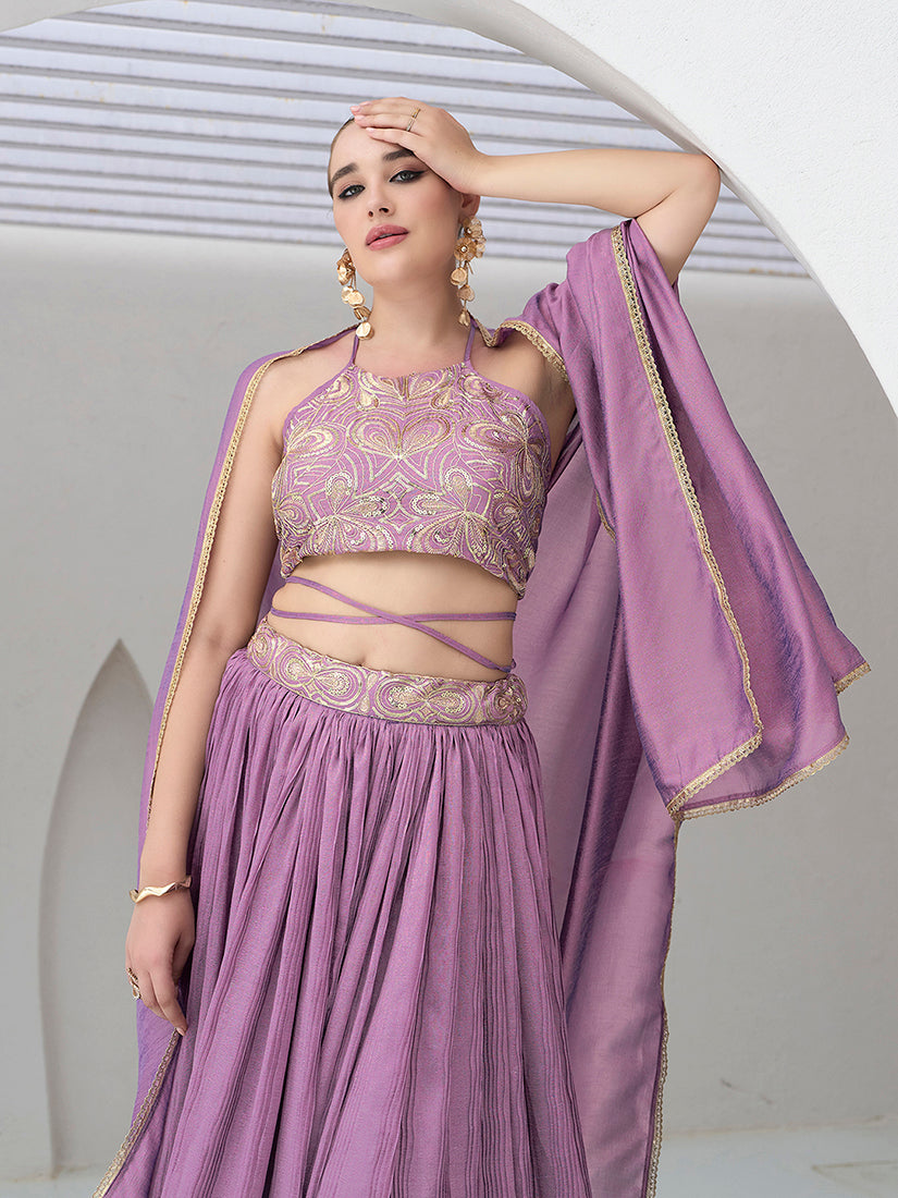 Monjolika Fashion Lavender Festive Look With Silk Crush Lehenga Choli | Grocsy