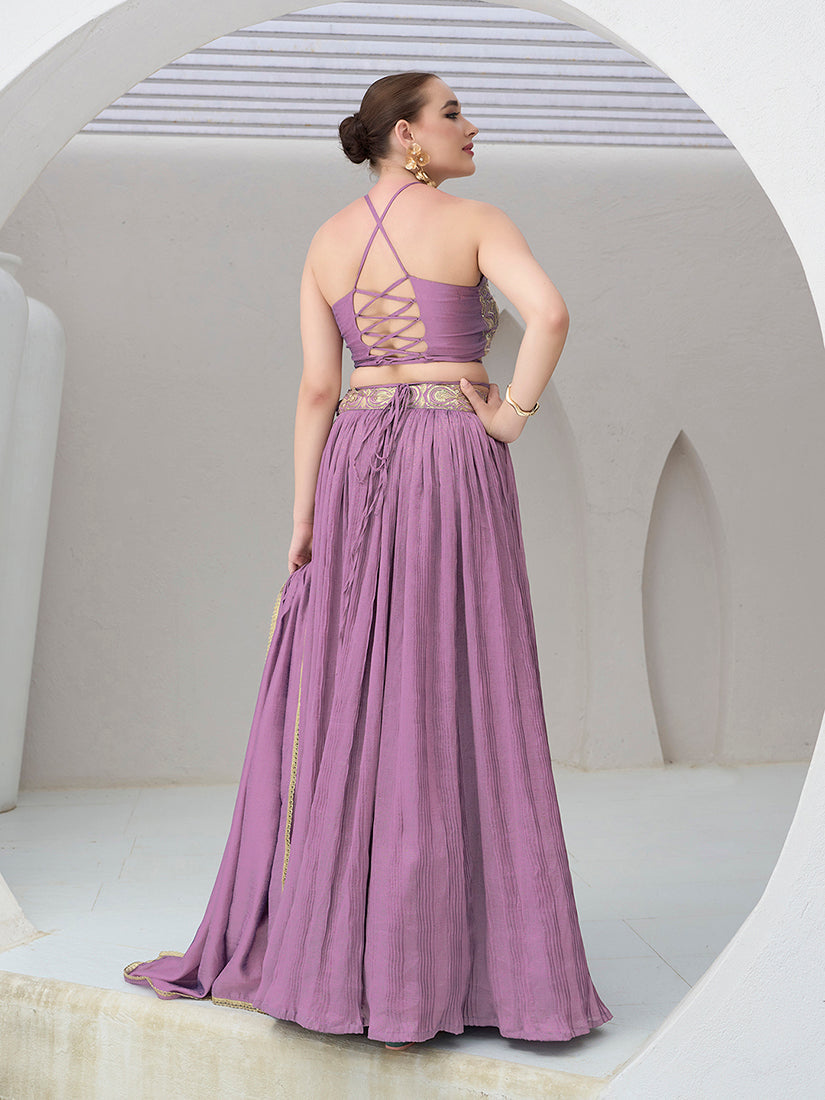 Monjolika Fashion Lavender Festive Look With Silk Crush Lehenga Choli | Grocsy
