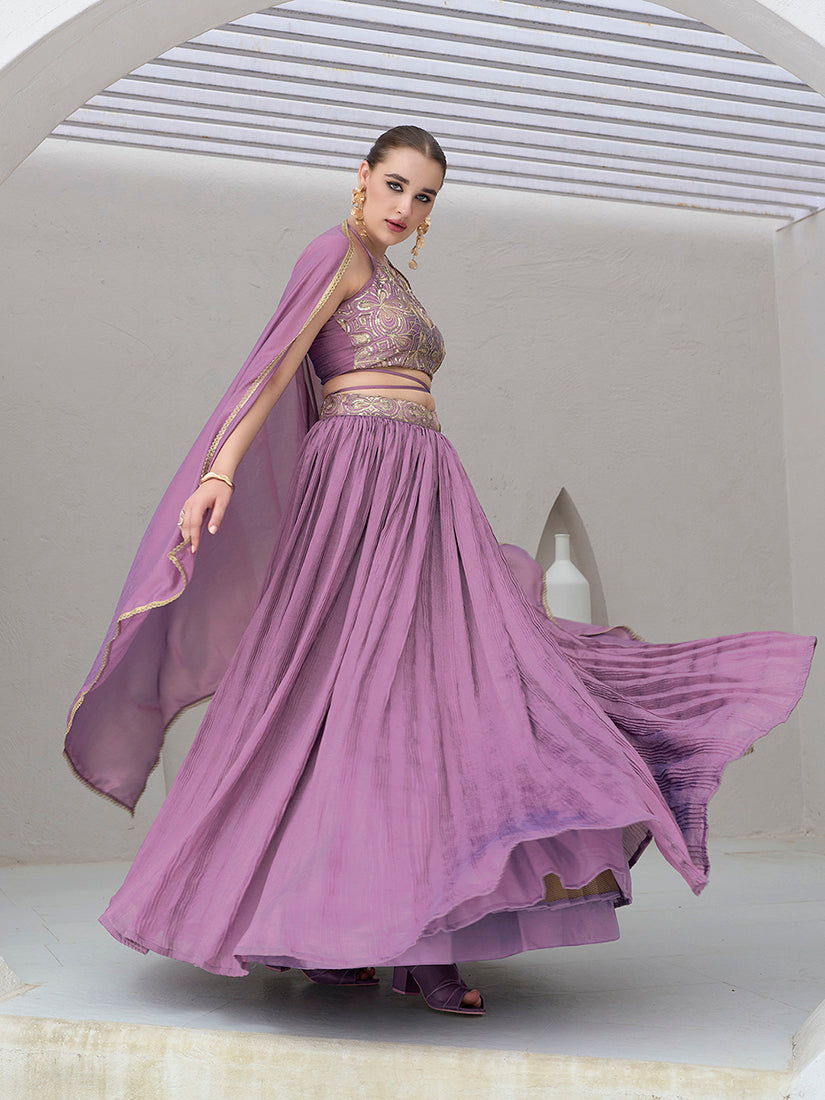 Monjolika Fashion Lavender Festive Look With Silk Crush Lehenga Choli | Grocsy