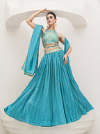 Monjolika Fashion Sky Blue Festive Look With Silk Crush Lehenga Choli | Grocsy