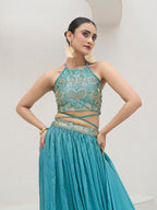 Monjolika Fashion Sky Blue Festive Look With Silk Crush Lehenga Choli | Grocsy