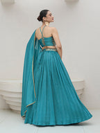 Monjolika Fashion Sky Blue Festive Look With Silk Crush Lehenga Choli | Grocsy