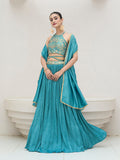 Monjolika Fashion Sky Blue Festive Look With Silk Crush Lehenga Choli | Grocsy