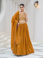 Monjolika Fashion Mustard Festive Look With Silk Crush Lehenga Choli | Grocsy