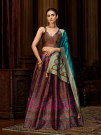 Monjolika Fashion Brown Kanjivaram Silk Jacquard Woven Trendy Lehenga Choli | Grocsy