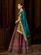 Monjolika Fashion Brown Kanjivaram Silk Jacquard Woven Trendy Lehenga Choli | Grocsy