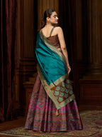 Monjolika Fashion Brown Kanjivaram Silk Jacquard Woven Trendy Lehenga Choli | Grocsy