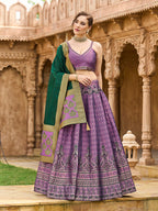 Monjolika Fashion Purple Kanjivaram Silk Jacquard Woven Trendy Lehenga Choli | Grocsy