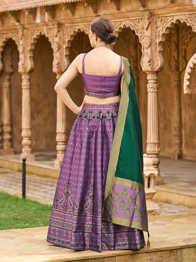Monjolika Fashion Purple Kanjivaram Silk Jacquard Woven Trendy Lehenga Choli | Grocsy