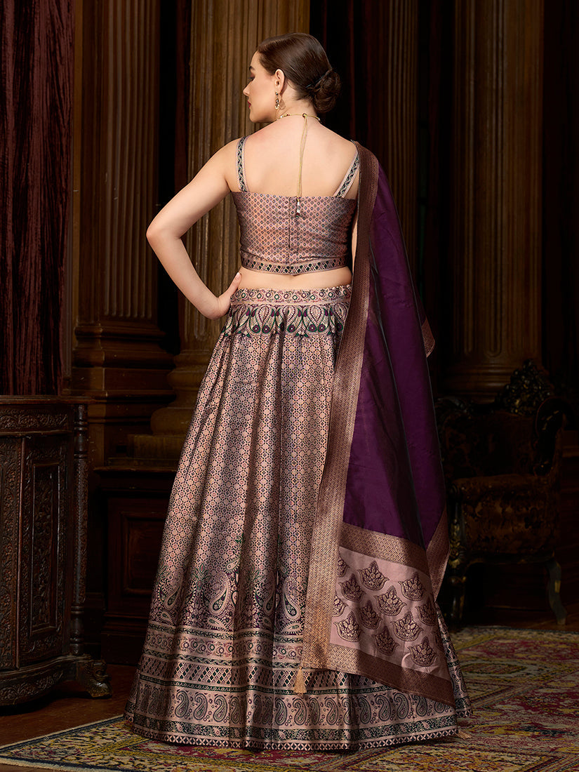 Monjolika Fashion Rose Pink Kanjivaram Silk Jacquard Woven Trendy Lehenga Choli | Grocsy