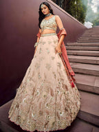 Tulsi Art Outstanding Soft Beige Embroidered Silk Wedding Wear Lehenga Choli | Grocsy