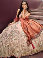 Tulsi Art Outstanding Soft Beige Embroidered Silk Wedding Wear Lehenga Choli | Grocsy