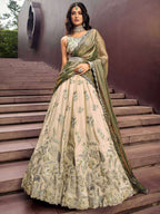 Tulsi Art Precious Soft Beige Embroidered Silk Wedding Wear Lehenga Choli | Grocsy