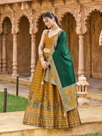 Monjolika Fashion Yellow Kanjivaram Silk Jacquard Woven Trendy Lehenga Choli | Grocsy