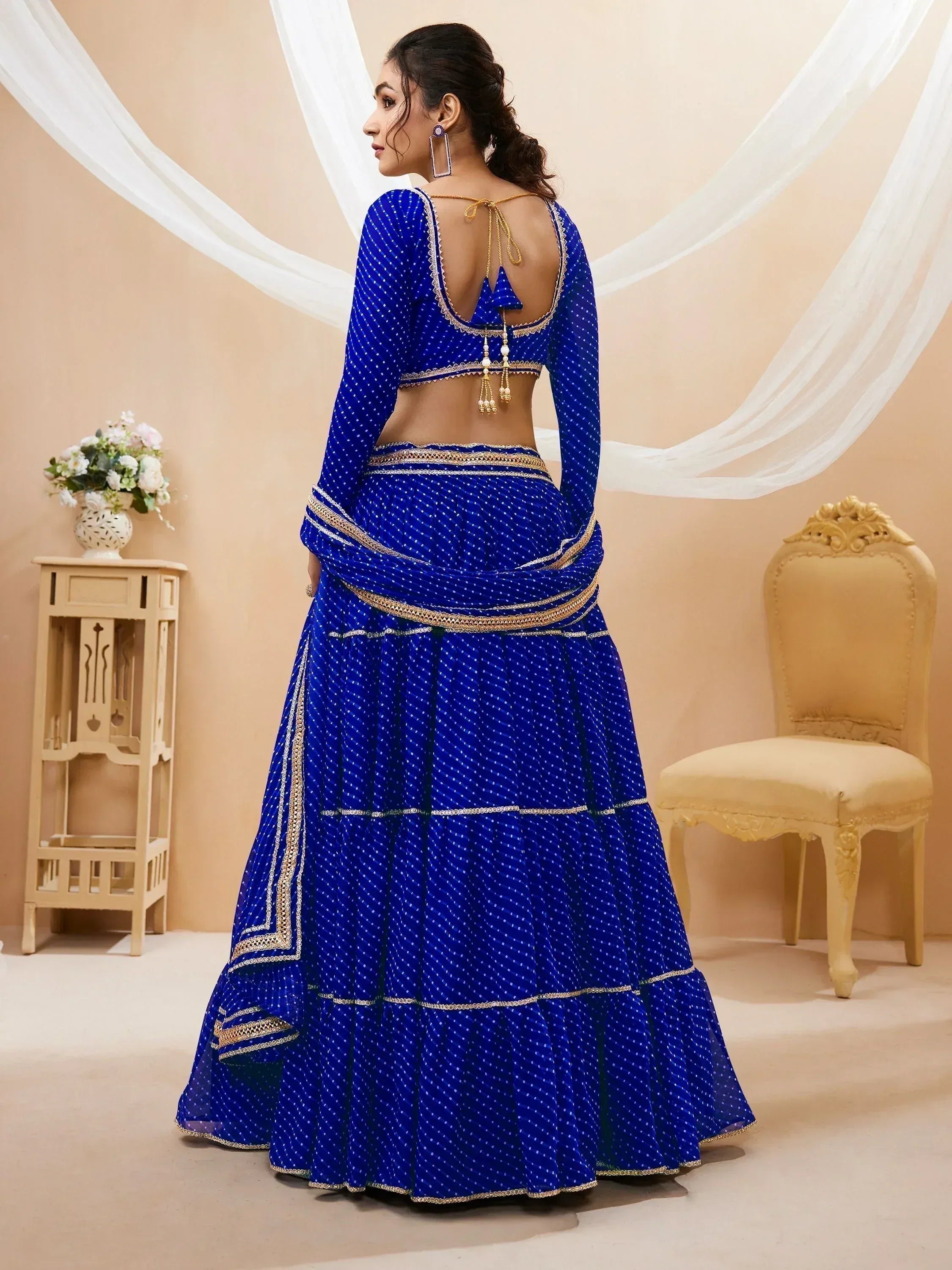 Tulsi Art Excellent Blue Leheriya Printed Georgette Lehenga Choli With Dupatta | Grocsy