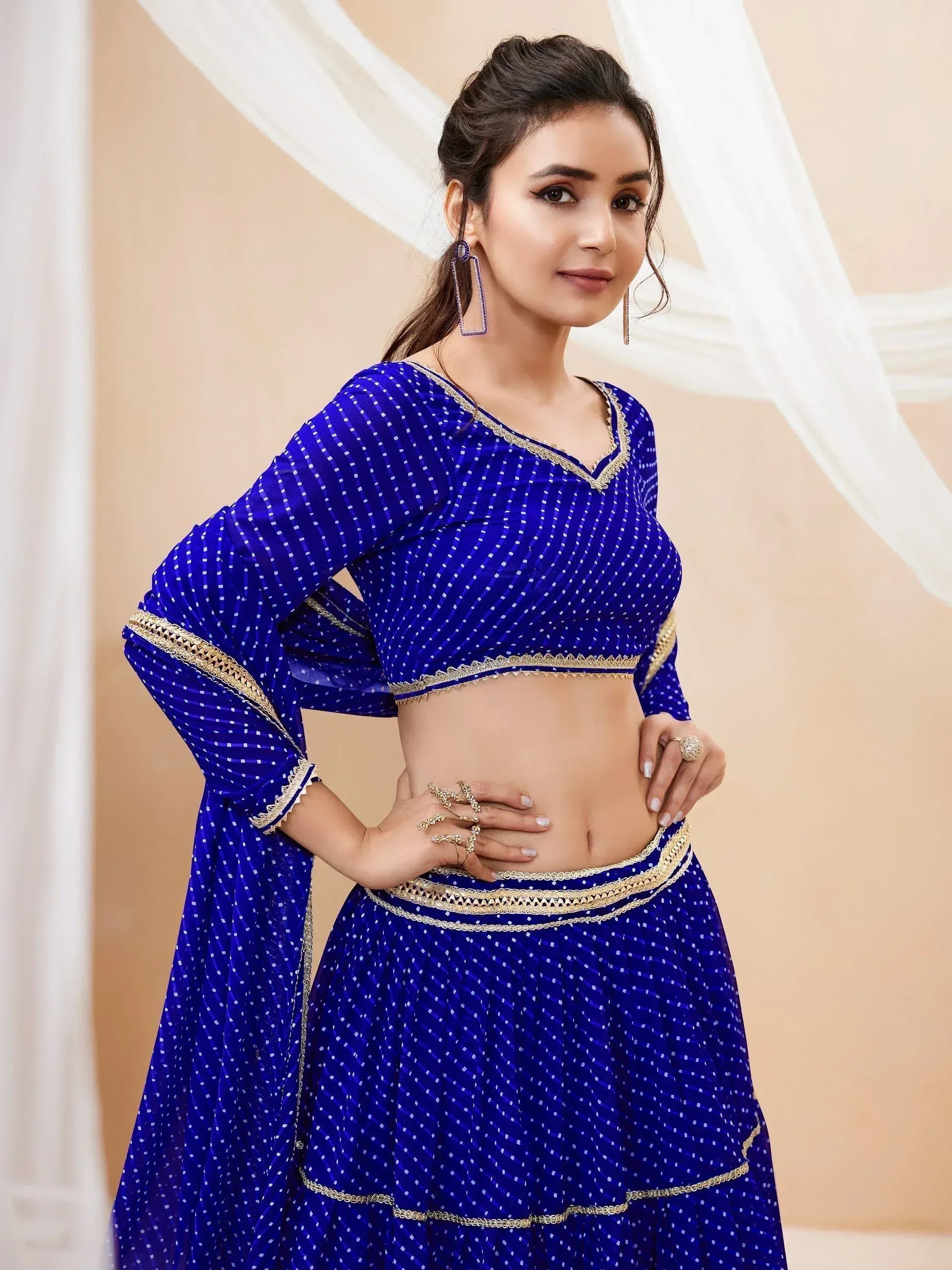 Tulsi Art Excellent Blue Leheriya Printed Georgette Lehenga Choli With Dupatta | Grocsy