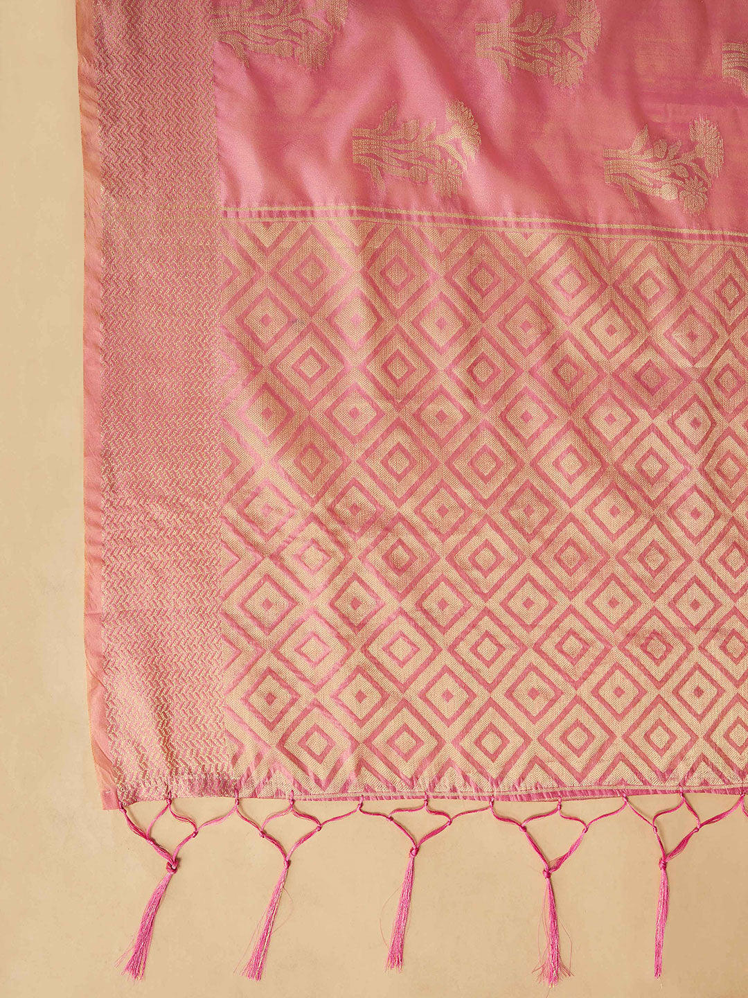 Sangria Pink Woven Design Organza Saree | Grocsy