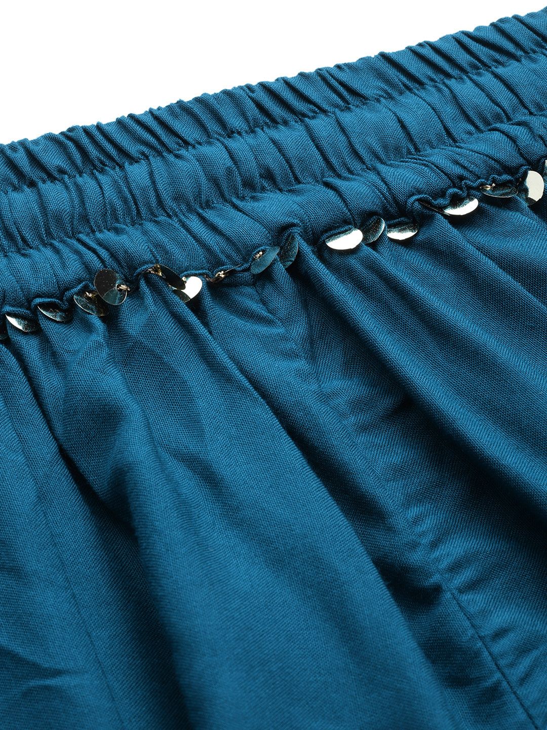 TAG 7 Women Teal Blue Solid Flared Palazzos | Grocsy
