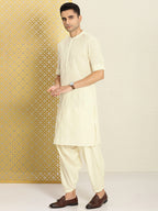 House of Pataudi Men Jashn Embroidered Regular Thread Work Pure Cotton Kurta with Patiala | Grocsy