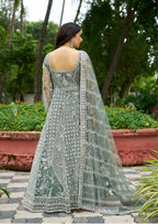 Monjolika Fashion Sea Green Embroidered Net Designer Anarkali Gown | Grocsy