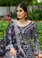 Monjolika Fashion Navy Blue Embroidered Net Designer Anarkali Gown | Grocsy