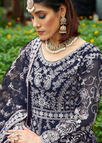 Monjolika Fashion Navy Blue Embroidered Net Designer Anarkali Gown | Grocsy