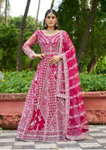 Monjolika Fashion Rani Pink Embroidered Net Designer Anarkali Gown | Grocsy