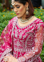 Monjolika Fashion Rani Pink Embroidered Net Designer Anarkali Gown | Grocsy