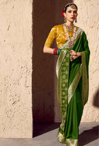 Monjolika Fashion Green Crepe Georgette Zari Weaving Work Saree | Grocsy