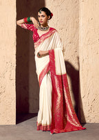 Monjolika Fashion Off White Crepe Georgette Zari Weaving Work Saree | Grocsy