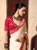 Monjolika Fashion Off White Crepe Georgette Zari Weaving Work Saree | Grocsy