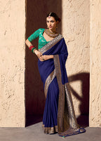 Monjolika Fashion Navy Blue Crepe Georgette Zari Weaving Work Saree | Grocsy