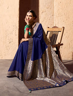 Monjolika Fashion Navy Blue Crepe Georgette Zari Weaving Work Saree | Grocsy