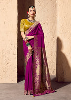 Monjolika Fashion Dark Magenta Crepe Georgette Zari Weaving Work Saree | Grocsy