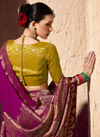 Monjolika Fashion Dark Magenta Crepe Georgette Zari Weaving Work Saree | Grocsy
