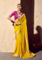 Monjolika Fashion Yellow Crepe Georgette Zari Weaving Work Saree | Grocsy