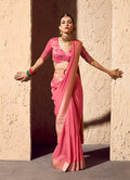 Monjolika Fashion Light Pink Crepe Georgette Zari Weaving Work Saree | Grocsy