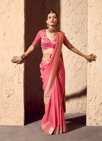 Monjolika Fashion Light Pink Crepe Georgette Zari Weaving Work Saree | Grocsy
