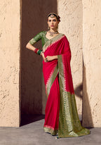Monjolika Fashion Red Crepe Georgette Zari Weaving Work Saree | Grocsy
