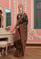Monjolika Fashion Black Banarasi Silk Traditional Saree with Meenakari and Weaving Work | Grocsy