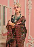 Monjolika Fashion Black Banarasi Silk Traditional Saree with Meenakari and Weaving Work | Grocsy