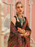 Monjolika Fashion Black Banarasi Silk Traditional Saree with Meenakari and Weaving Work | Grocsy