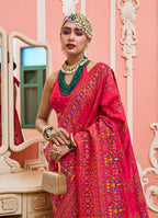 Monjolika Fashion Pink Banarasi Silk Traditional Saree with Meenakari and Weaving Work | Grocsy
