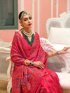 Monjolika Fashion Pink Banarasi Silk Traditional Saree with Meenakari and Weaving Work | Grocsy
