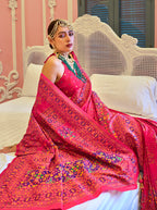 Monjolika Fashion Pink Banarasi Silk Traditional Saree with Meenakari and Weaving Work | Grocsy